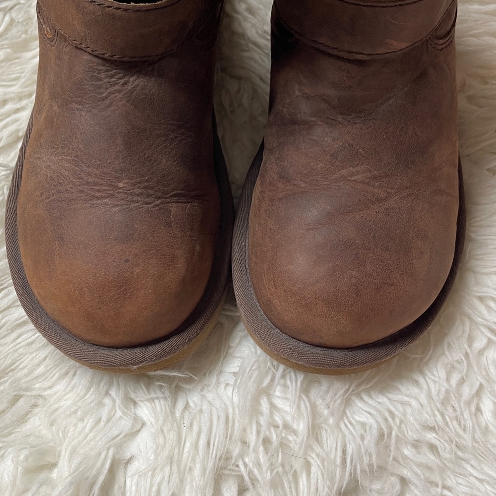 UGG Dark Brown Leather Moto Kensington Biker Engineer Sheepskin Boots - Picture 5 of 13